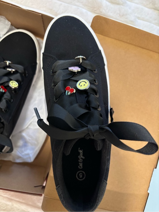Cat and jack Other - Cat & Jack Black Canvas Ribbon-Lace Sneakers with Enamel Charms